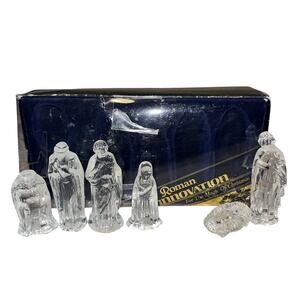 Vintage Roman Clear Glass Boxed Nativity Set 6pcs Innovation 4" Jesus Mary Kings